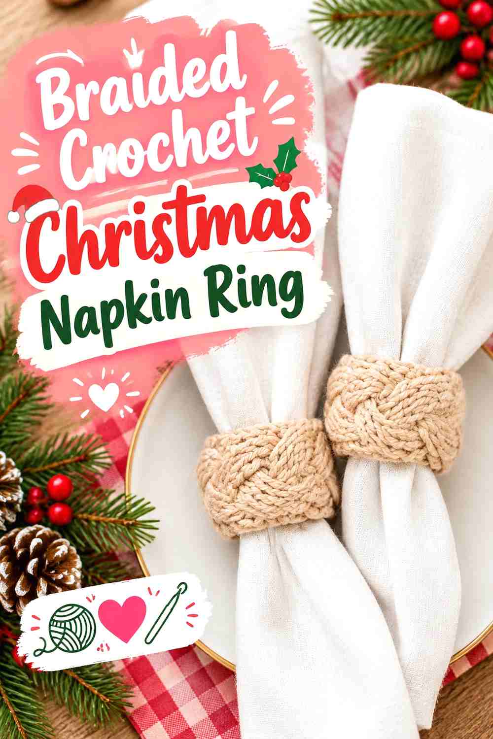 16. Braided Crochet Christmas Napkin Ring