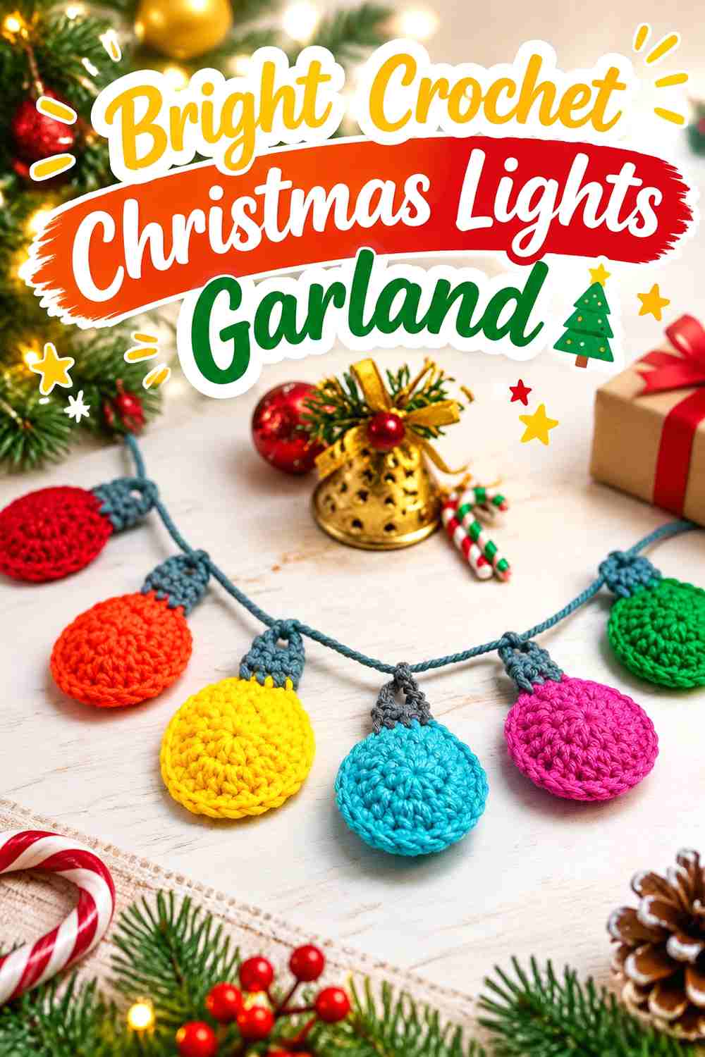 5. Bright Crochet Christmas Lights Garland