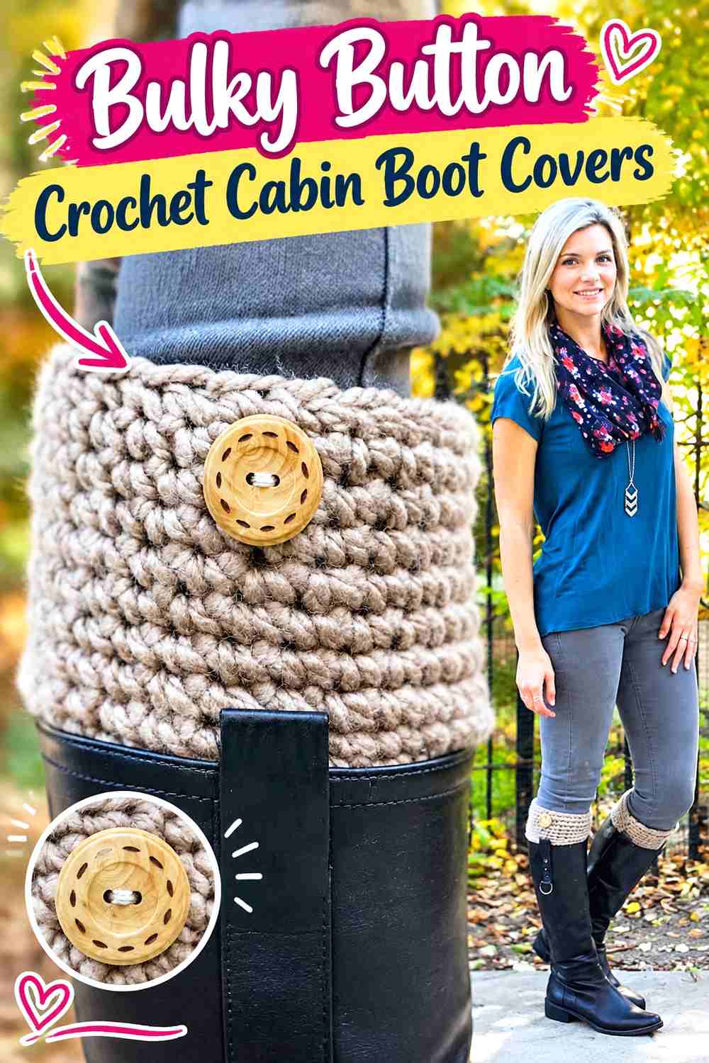 9. Bulky Button Crochet Cabin Boot Covers