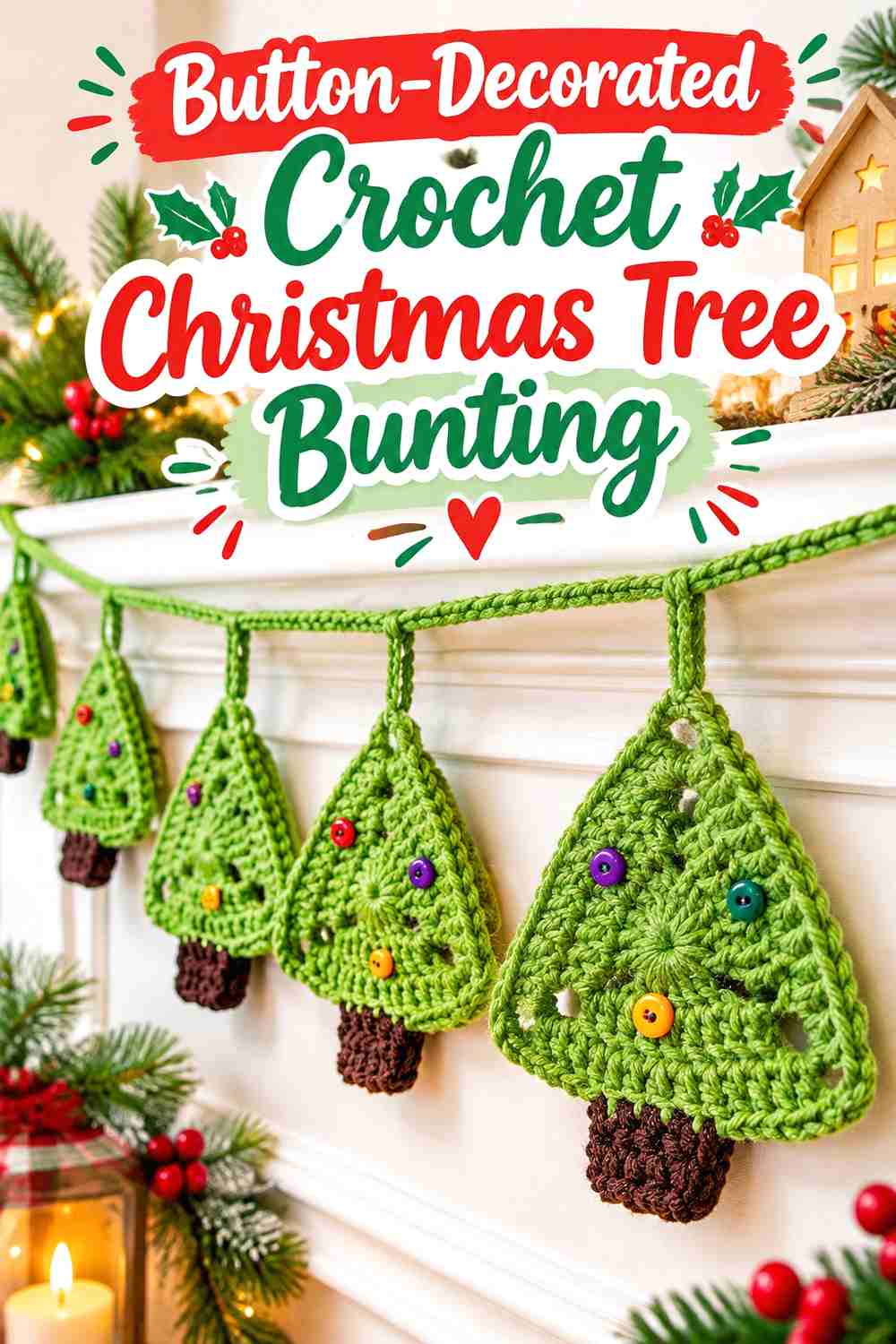 6. Button-Decorated Crochet Christmas Tree Bunting