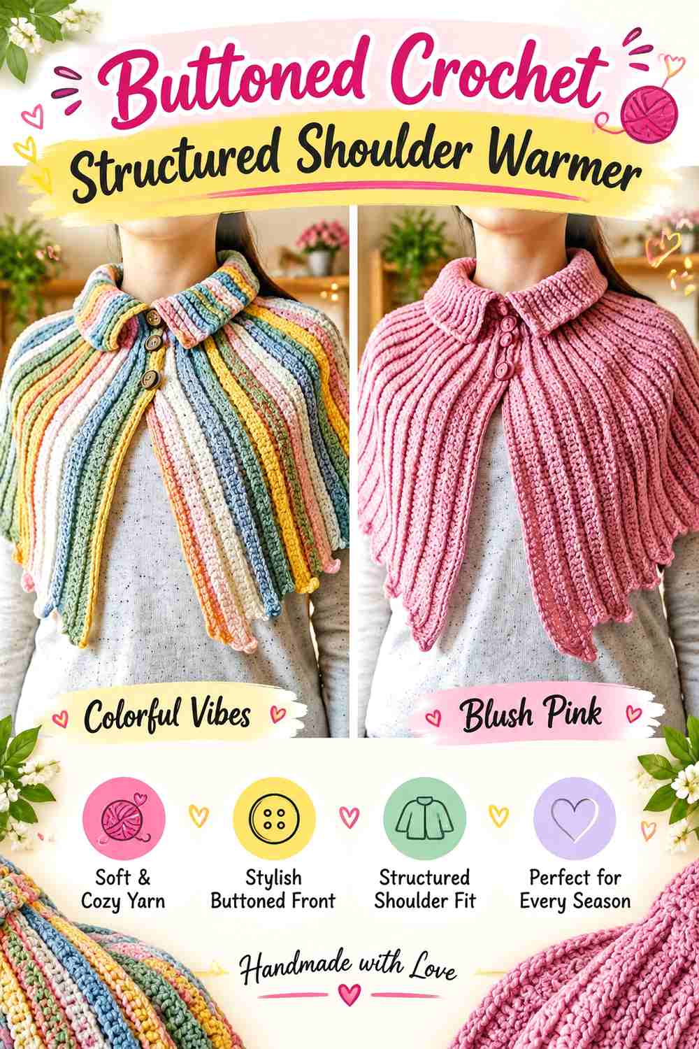 8. Buttoned Crochet Structured Shoulder Warmer