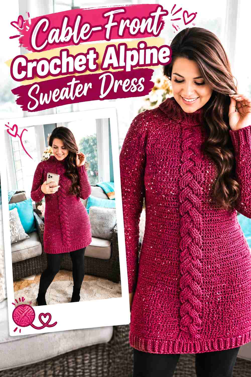 6. Cable-Front Crochet Alpine Sweater Dress
