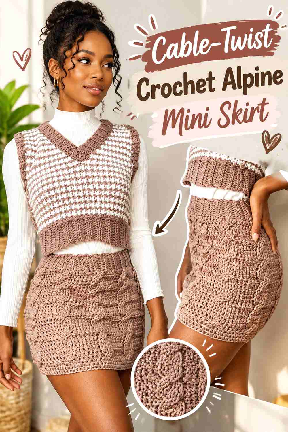 2. Cable-Twist Crochet Alpine Mini Skirt