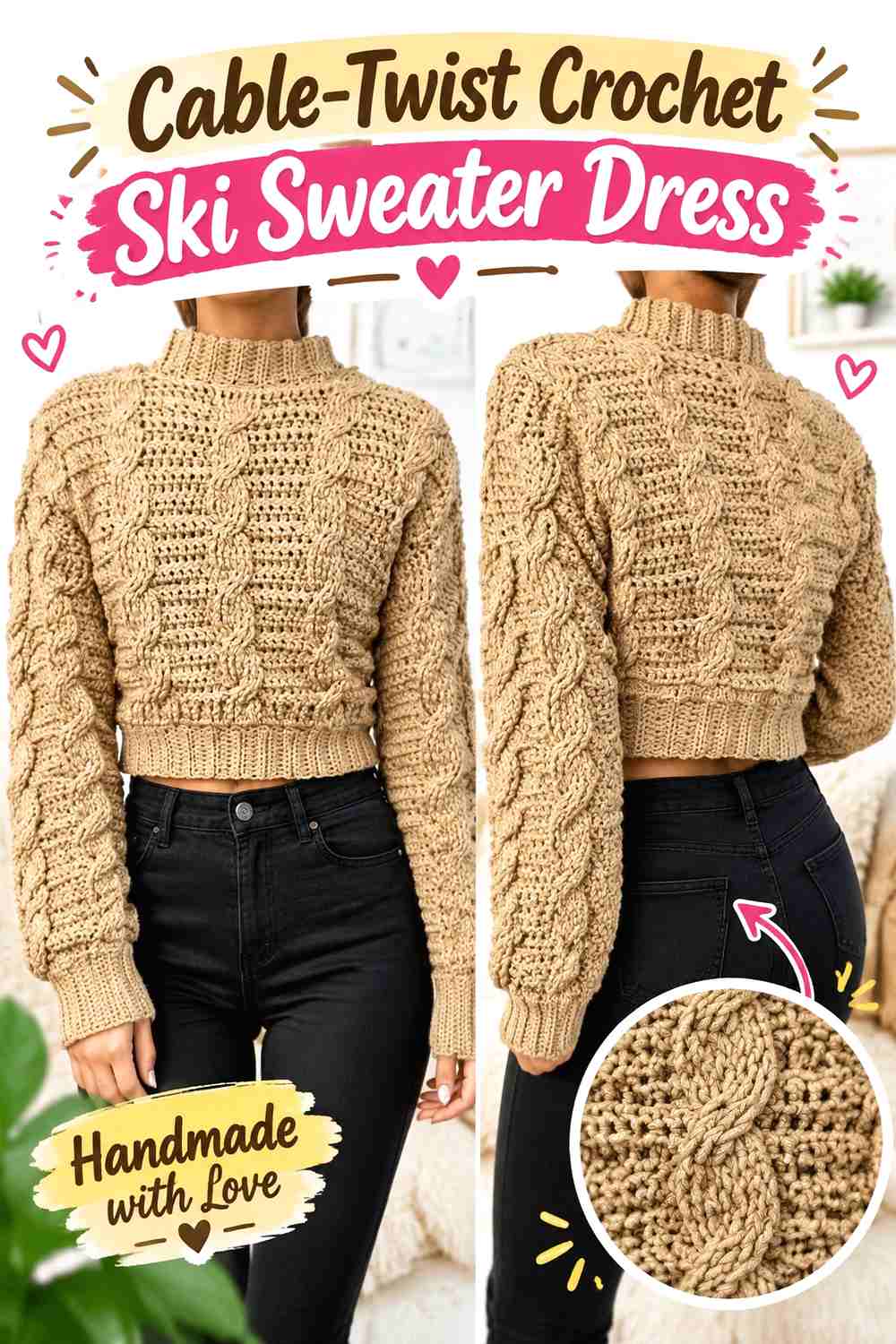 10. Cable-Twist Crochet Ski Sweater Dress