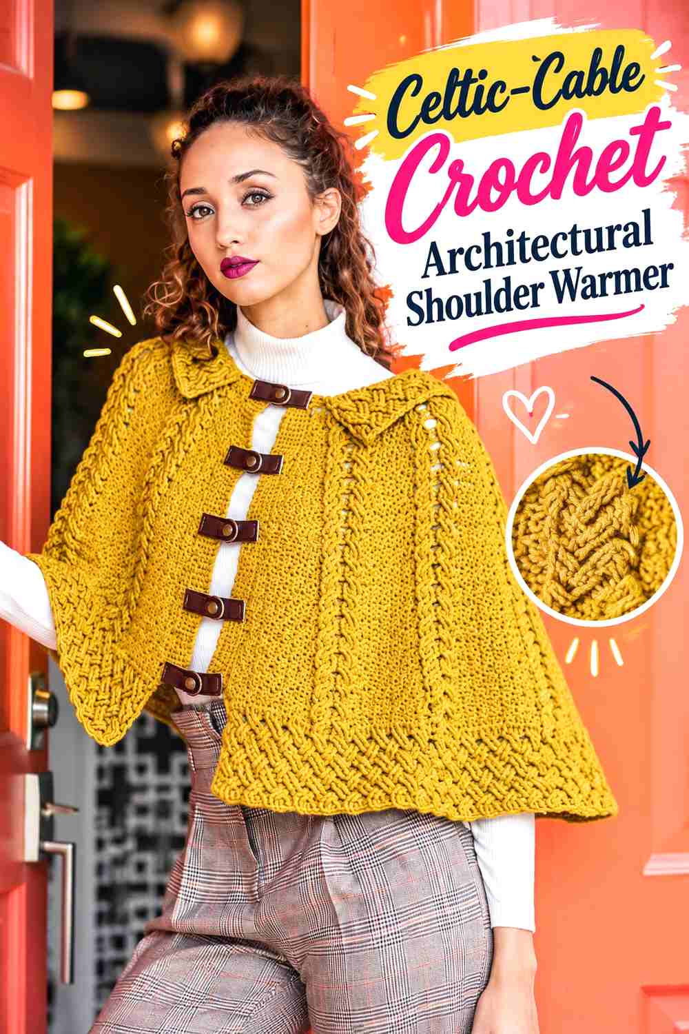 5. Celtic-Cable Crochet Architectural Shoulder Warmer