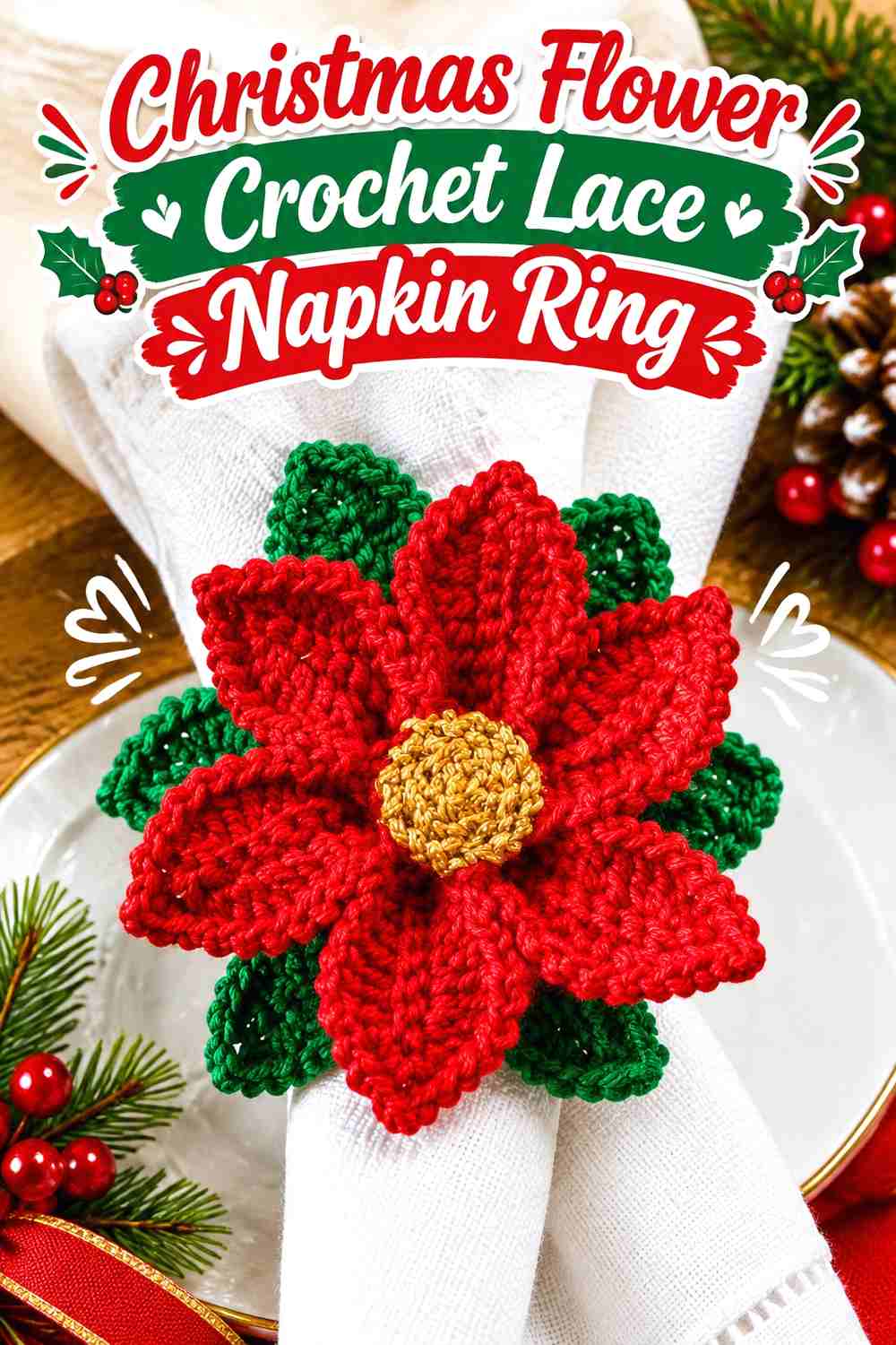 3. Christmas Flower Crochet Lace Napkin Ring
