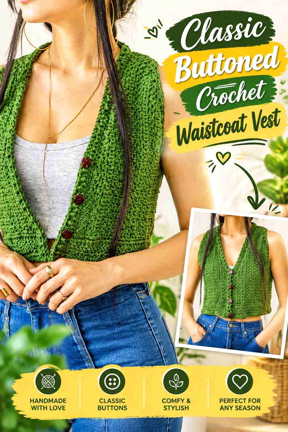 11. Classic Buttoned Crochet Waistcoat Vest