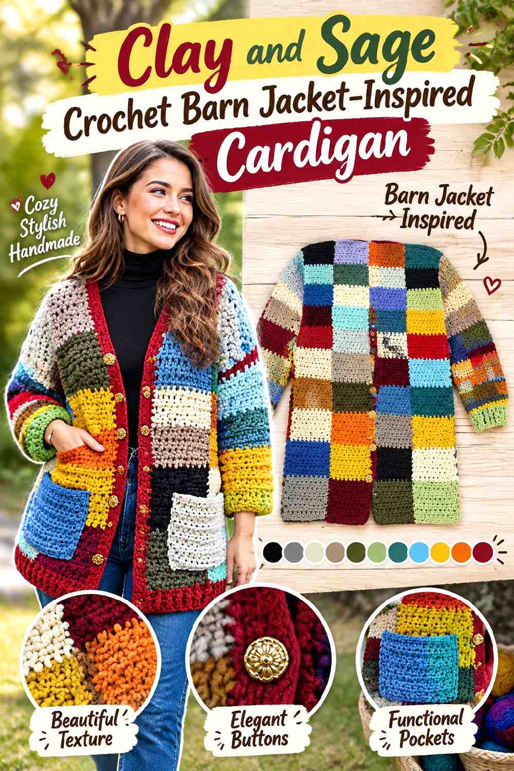 9. Clay And Sage Crochet Barn Jacket Inspired Cardigan