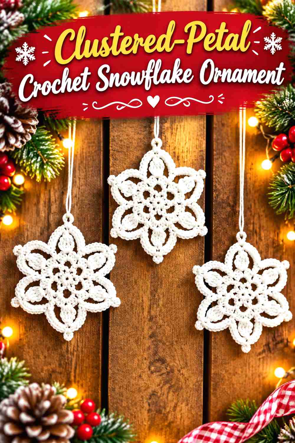 18. Clustered-Petal Crochet Snowflake Ornament