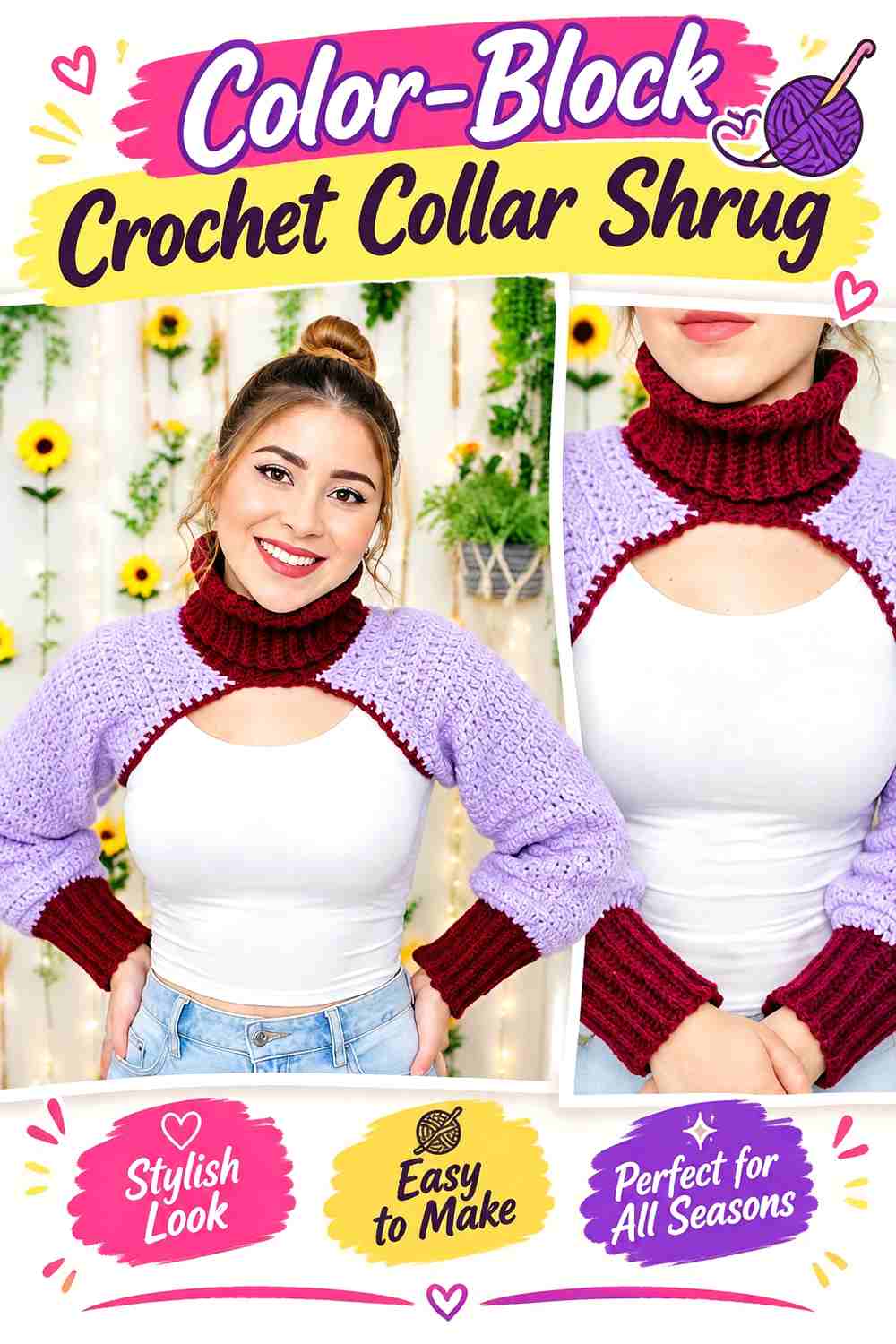 6. Color-Block Crochet Collar Shrug