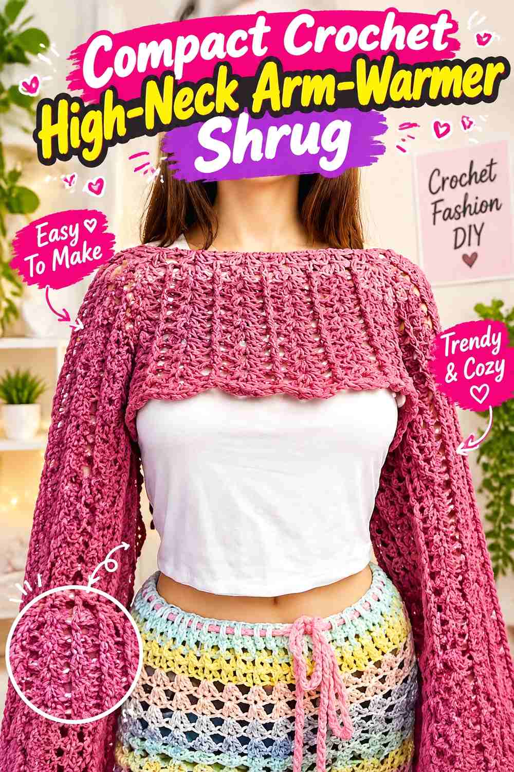 7. Compact Crochet High-Neck Arm-Warmer Shrug