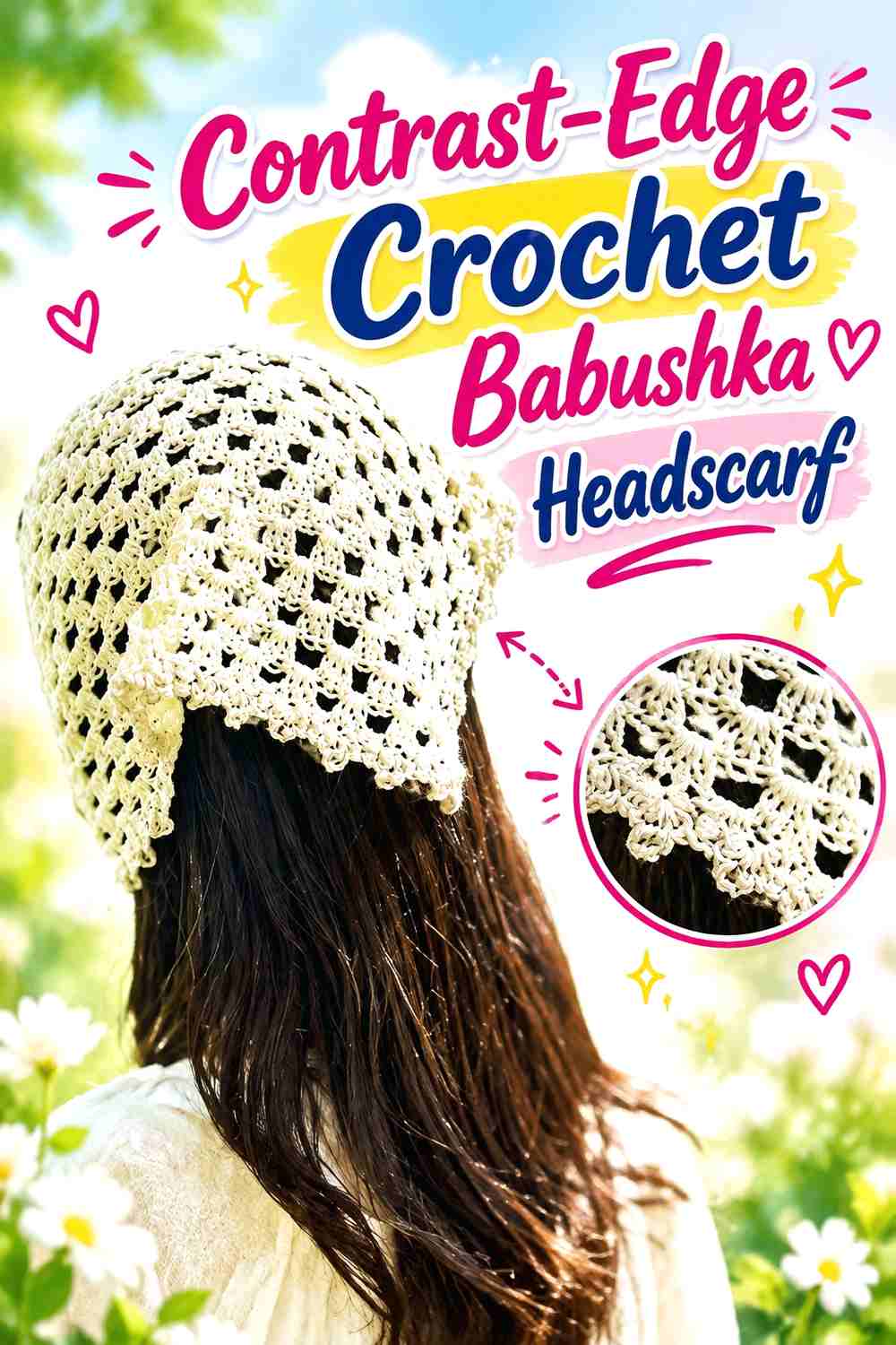 8. Contrast-Edge Crochet Babushka Headscarf