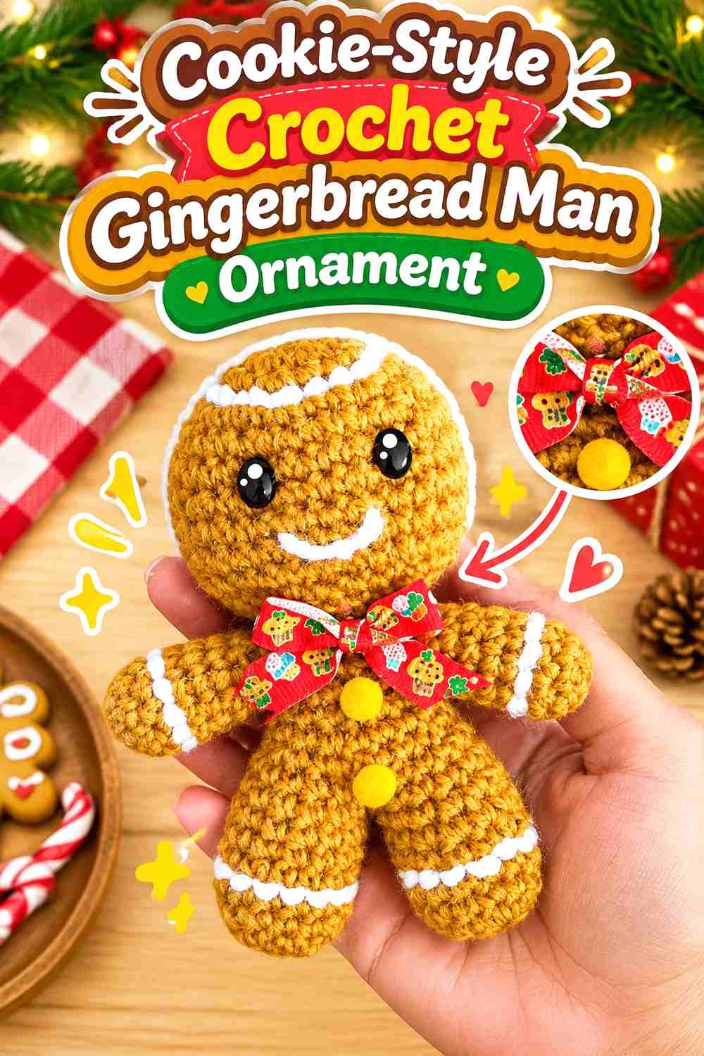 14. Cookie-Style Crochet Gingerbread Man Ornament