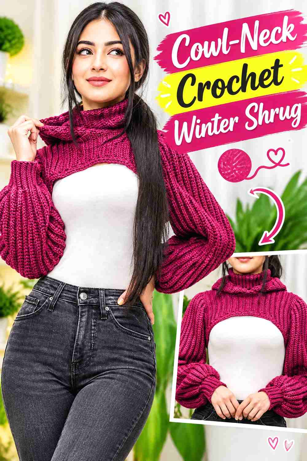 1. Cowl-Neck Crochet Winter Shrug