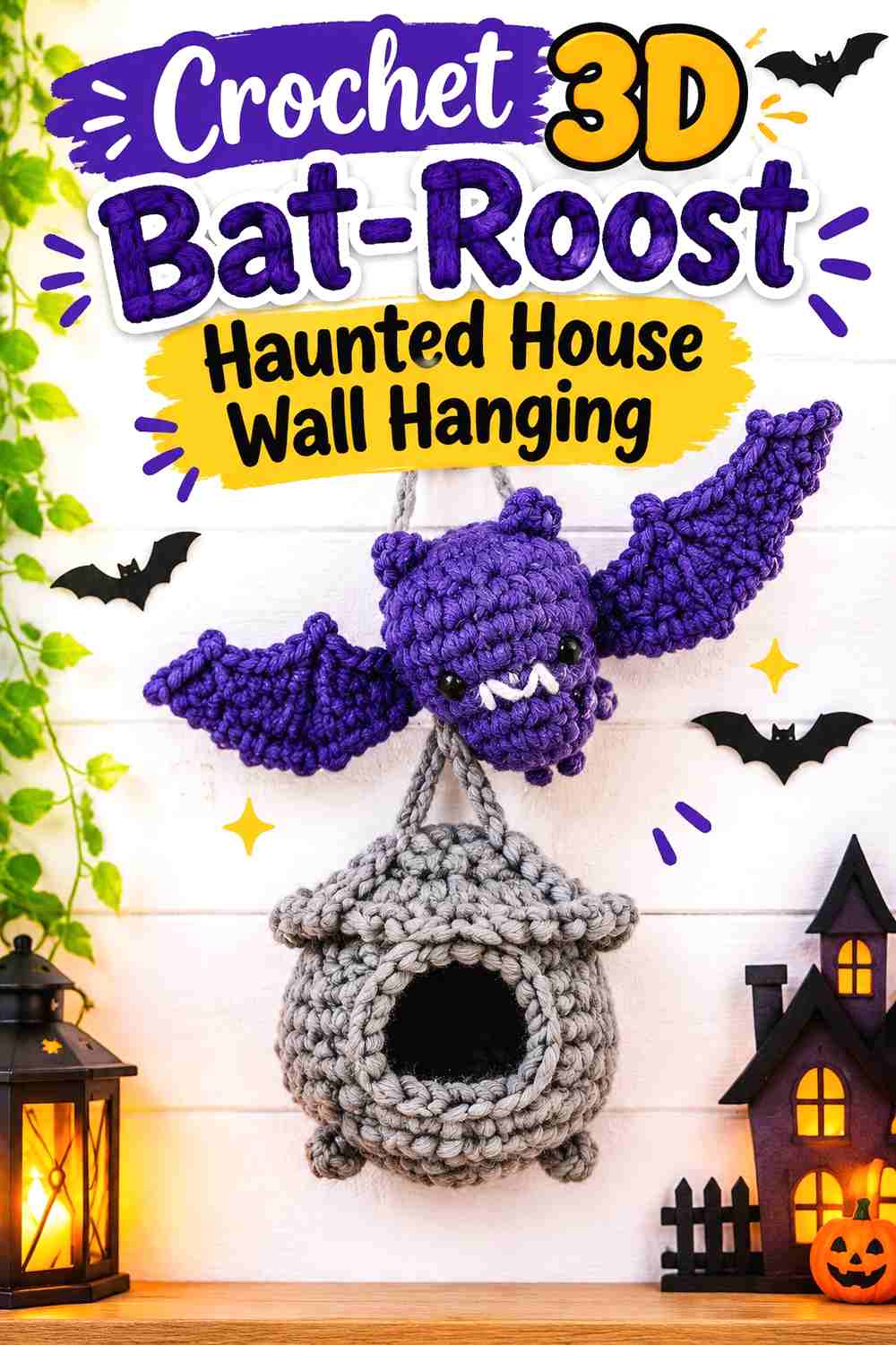 8. Crochet 3d Bat Roost Haunted House Wall Hanging