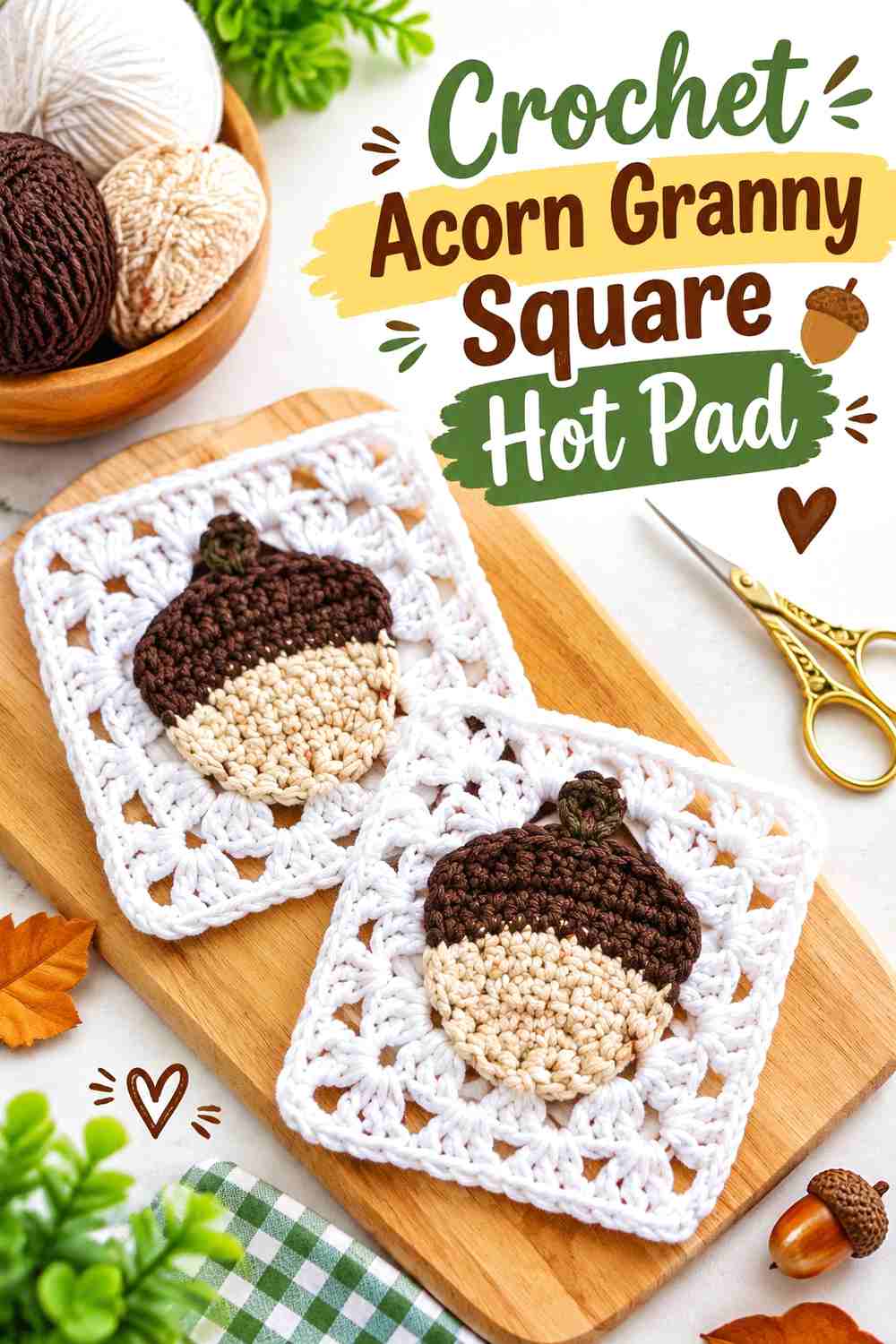 7. Crochet Acorn Granny Square Hot Pad