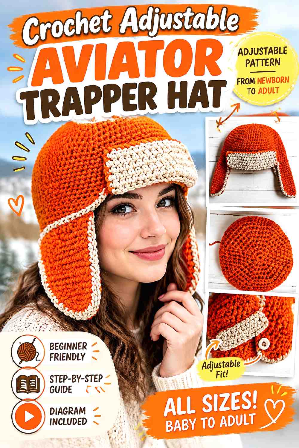 5. Crochet Adjustable Aviator Trapper Hat