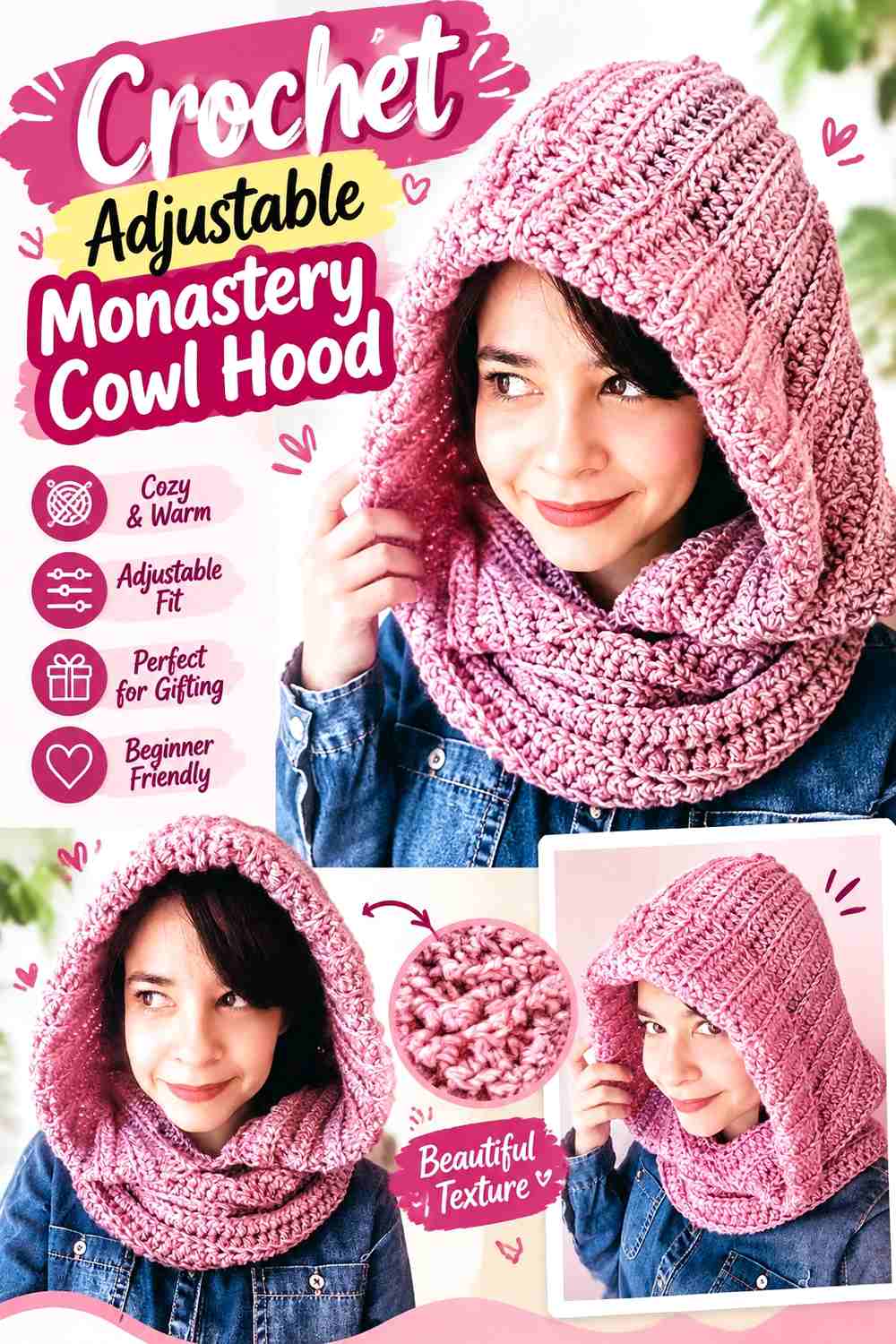 4. Crochet Adjustable Monastery Cowl Hood