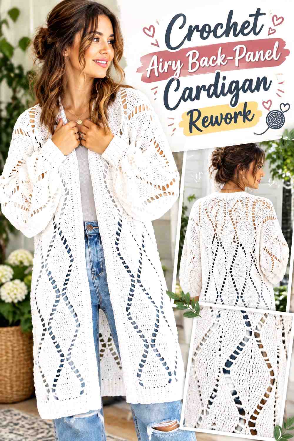 5. Crochet Airy Back Panel Cardigan Rework