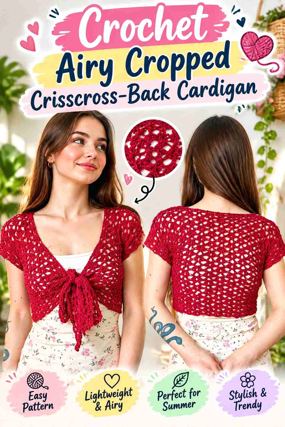 10. Crochet Airy Cropped Crisscross-Back Cardigan