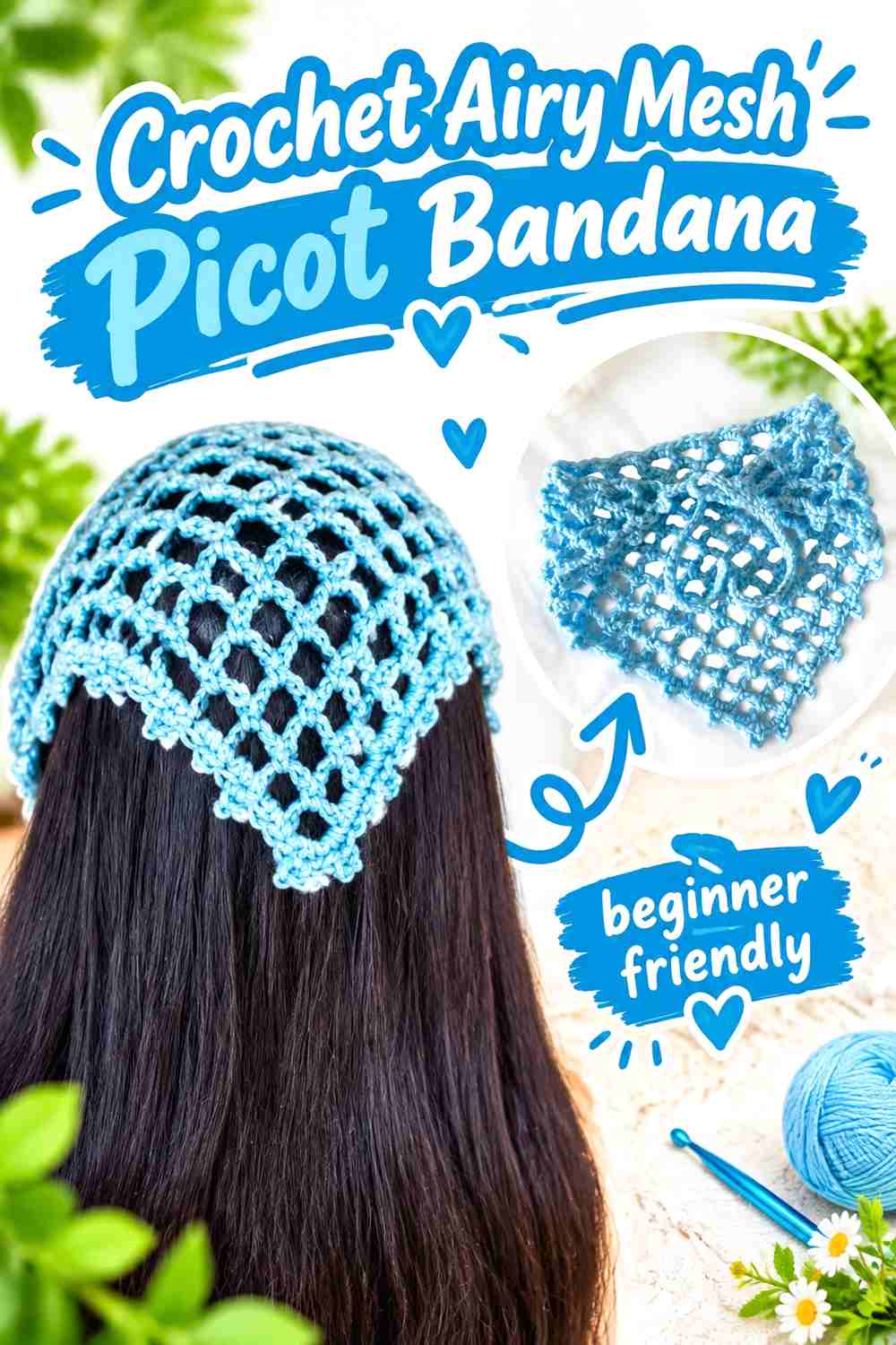 4. Crochet Airy Mesh Picot Bandana