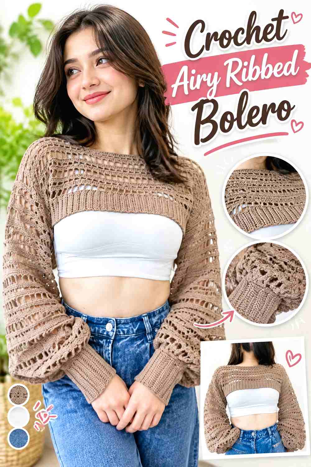 16. Crochet Airy Ribbed Bolero