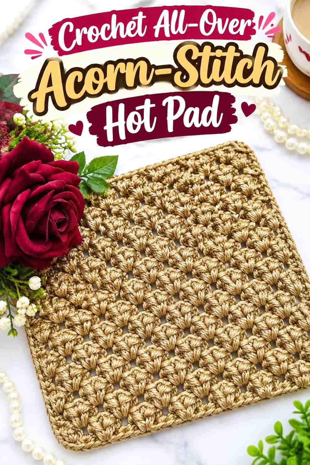 9. Crochet All-Over Acorn-Stitch Hot Pad
