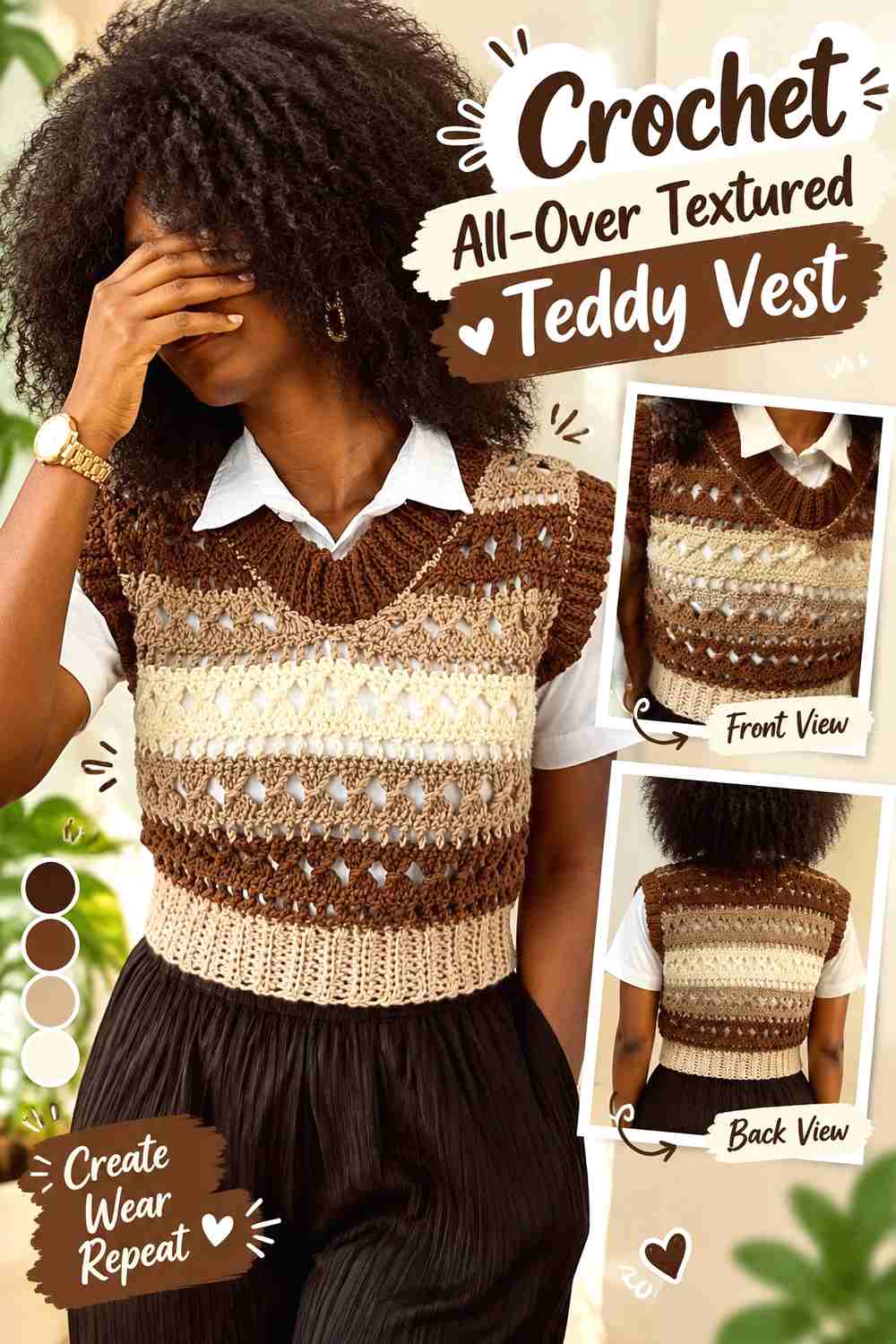 11. Crochet All-Over Textured Teddy Vest