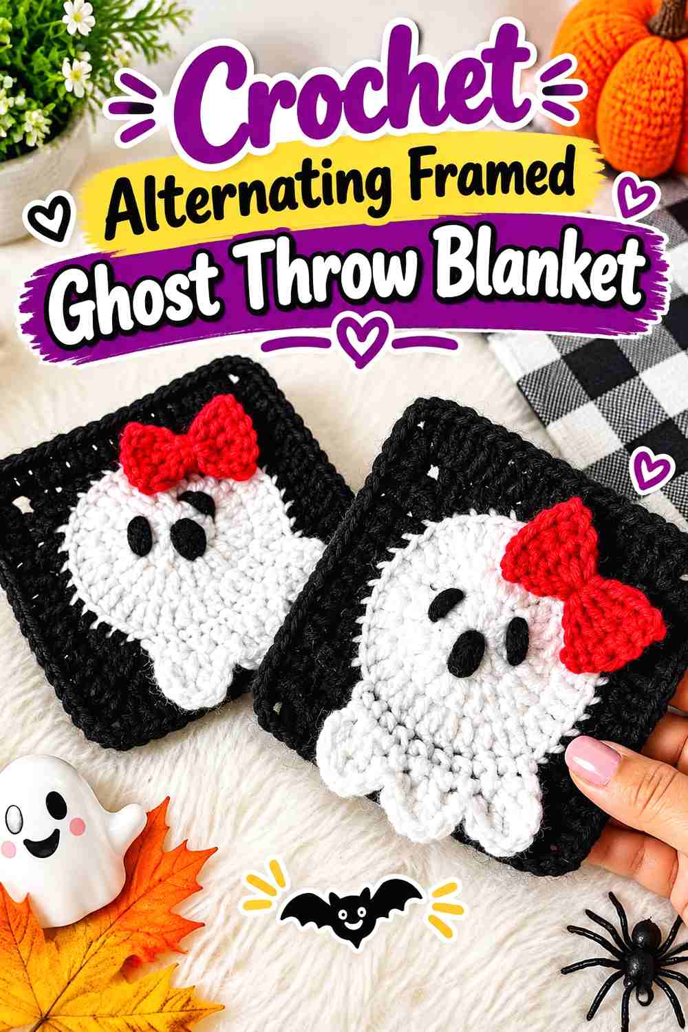 6. Crochet Alternating Framed Ghost Throw Blanket