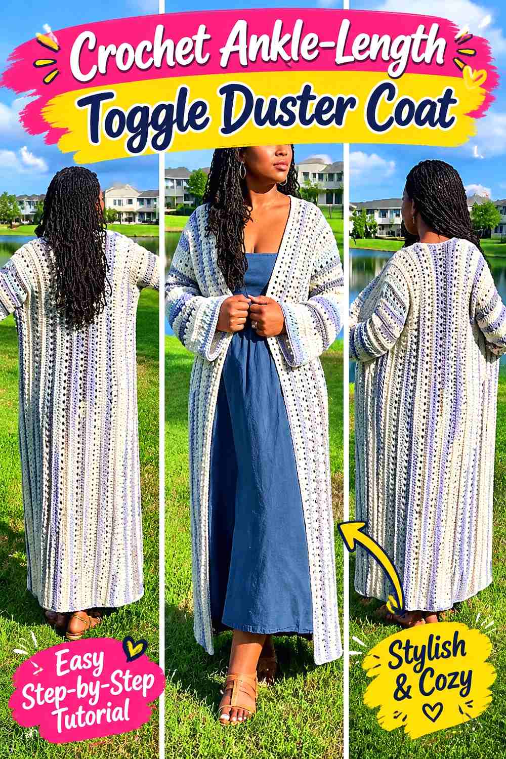 15. Crochet Ankle-Length Toggle Duster Coat