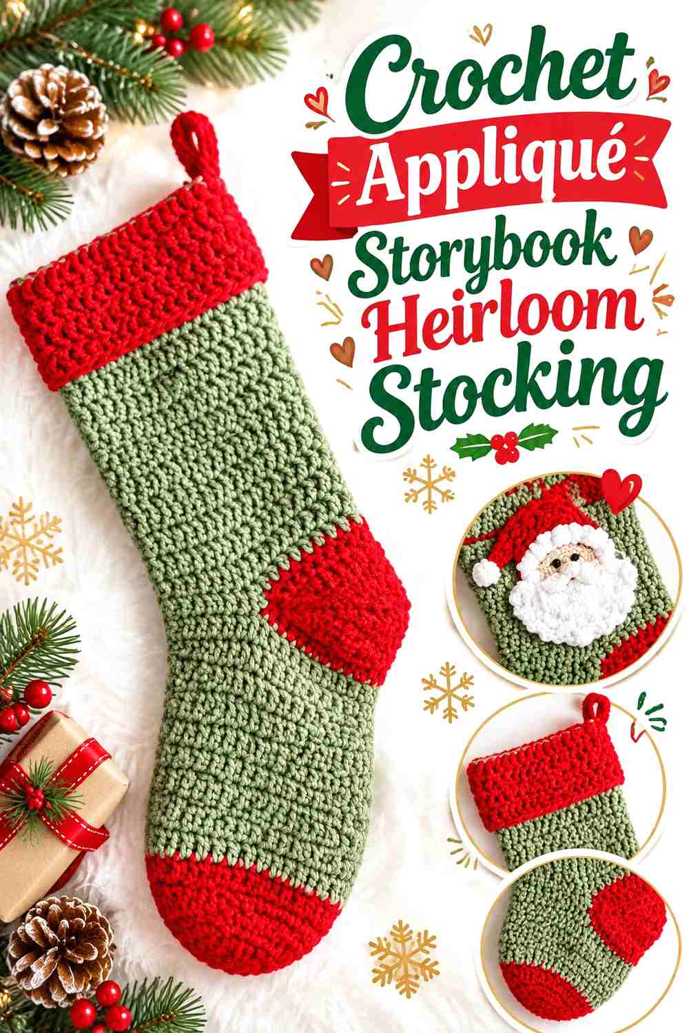 13. Crochet Appliqué Storybook Heirloom Stocking