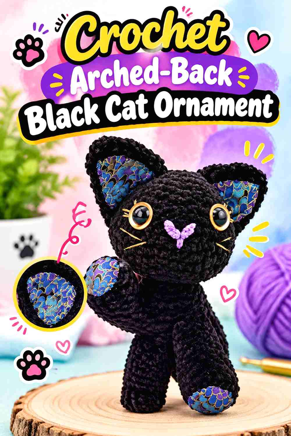2. Crochet Arched-Back Black Cat Ornament