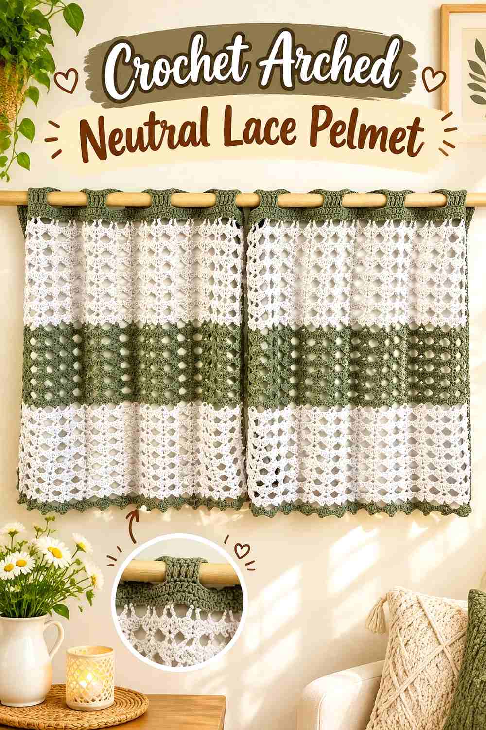 9. Crochet Arched Neutral Lace Pelmet
