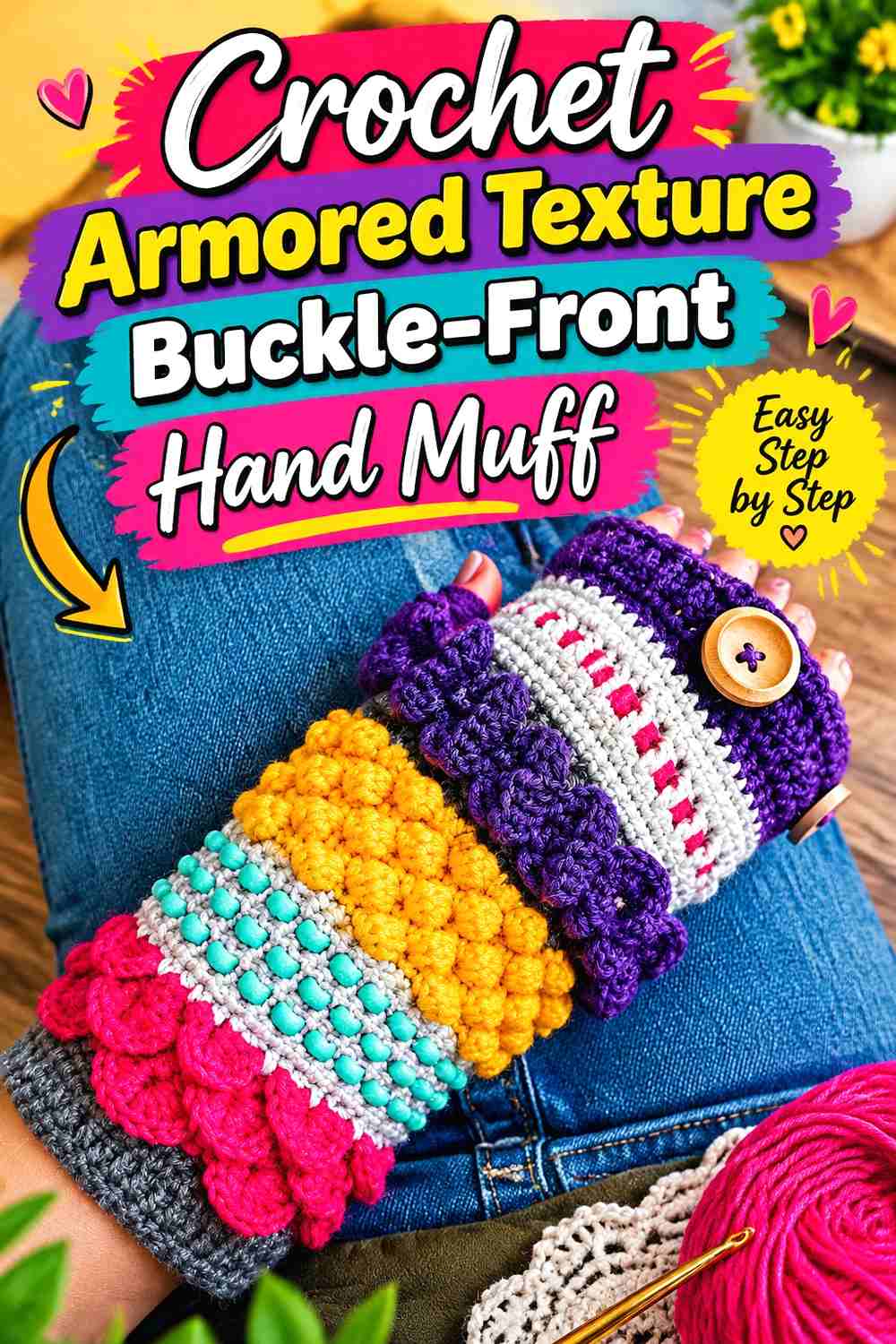 6. Crochet Armored Texture Buckle-Front Hand Muff