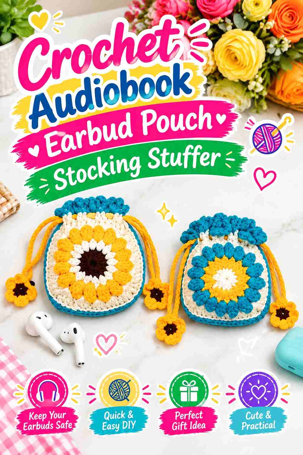 12. Crochet Audiobook Earbud Pouch Stocking Stuffer