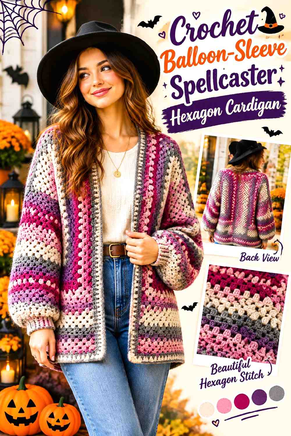 Crochet Balloon Sleeve Spellcaster Hexagon Cardigan