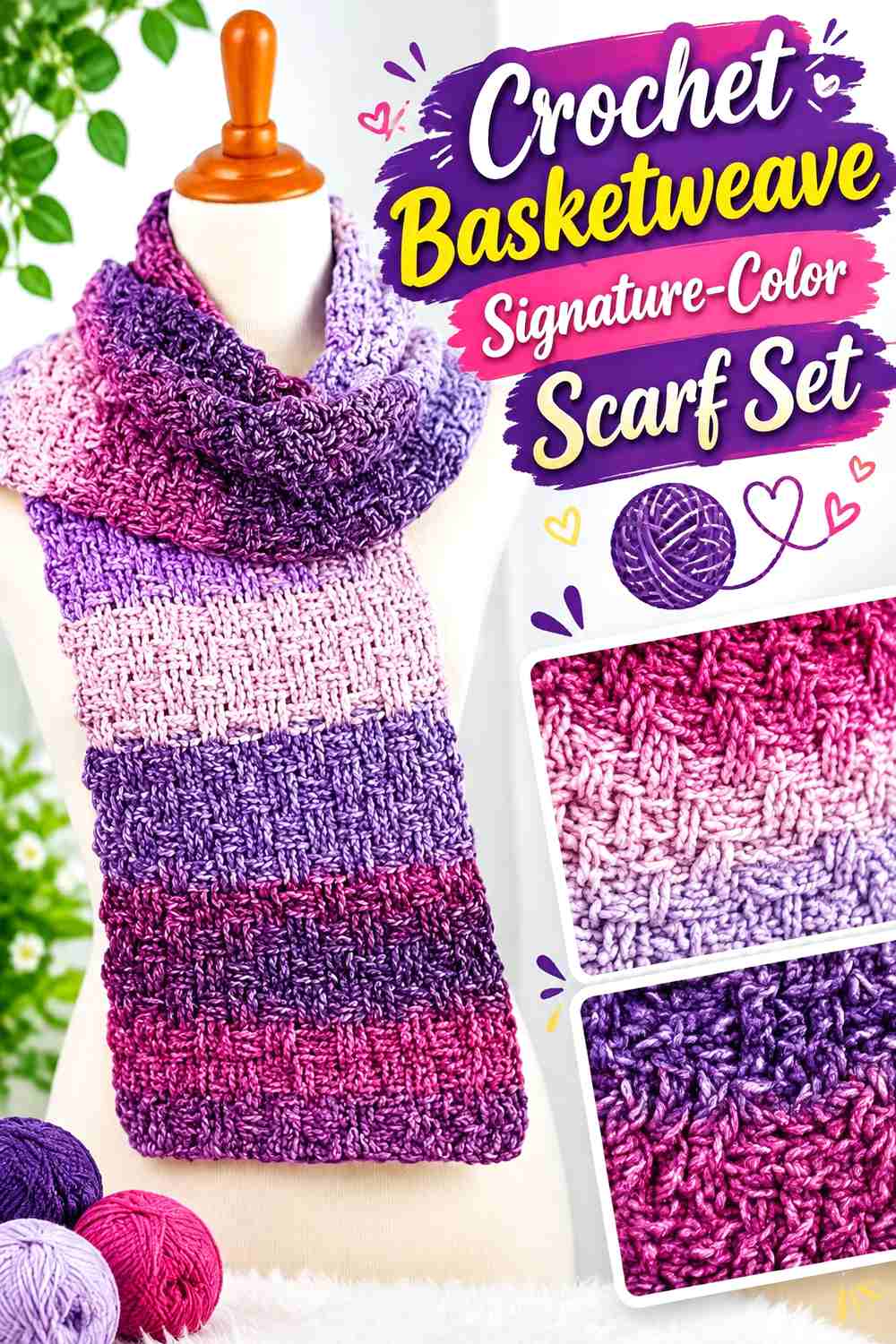 9. Crochet Basketweave Signature-Color Scarf Set
