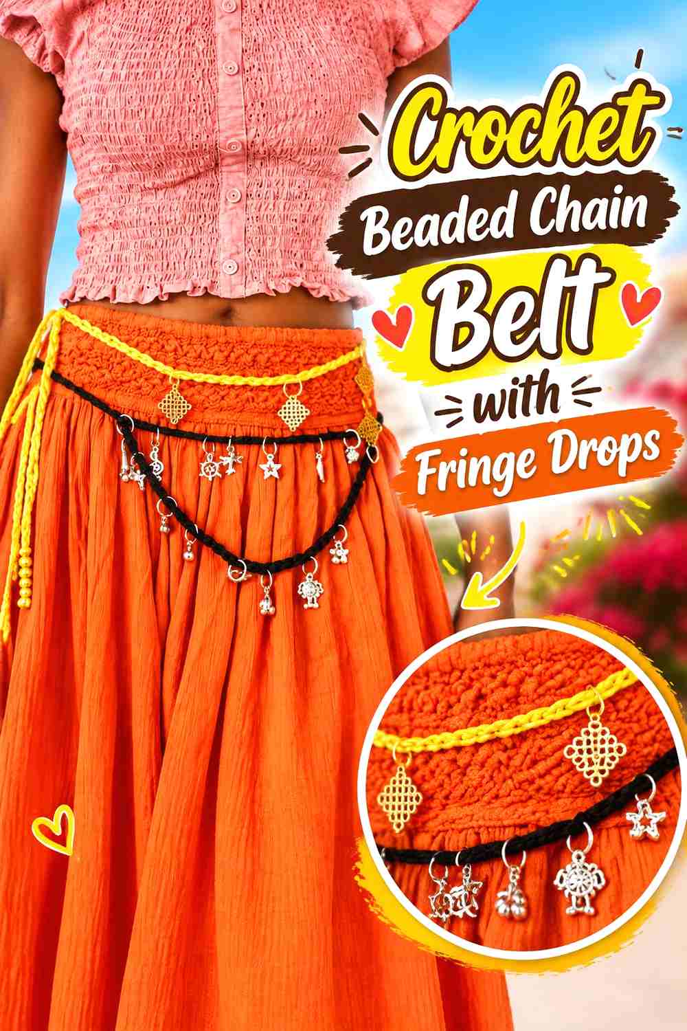 3. Crochet Beaded Chain Belt With Fringe Drops