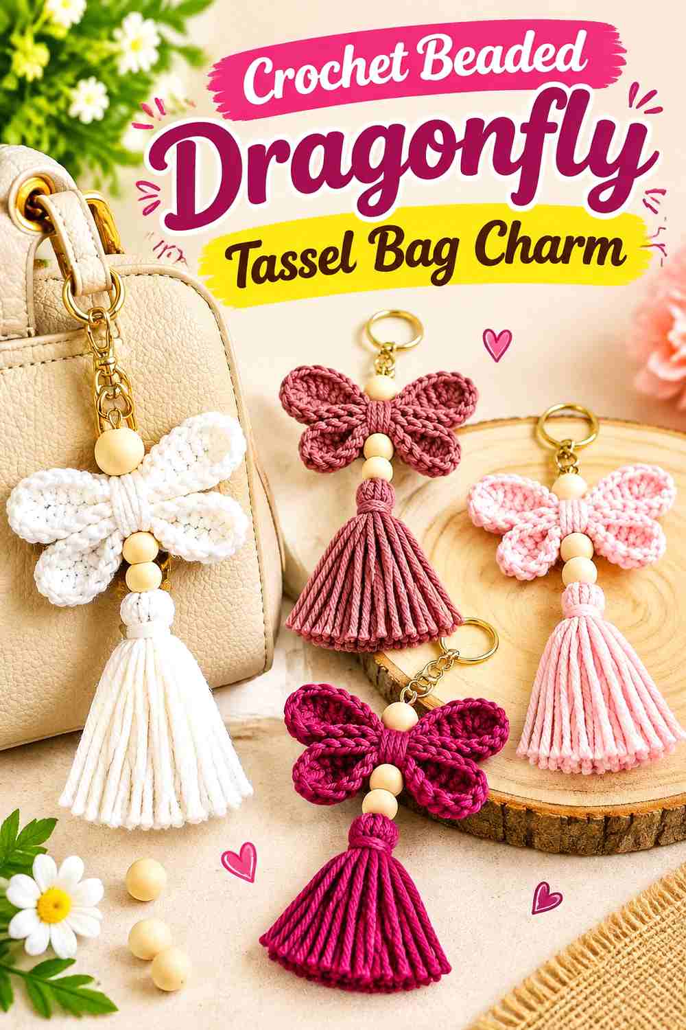 4. Crochet Beaded Dragonfly Tassel Bag Charm