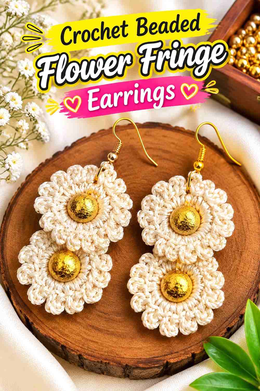 7. Crochet Beaded Flower Fringe Earrings