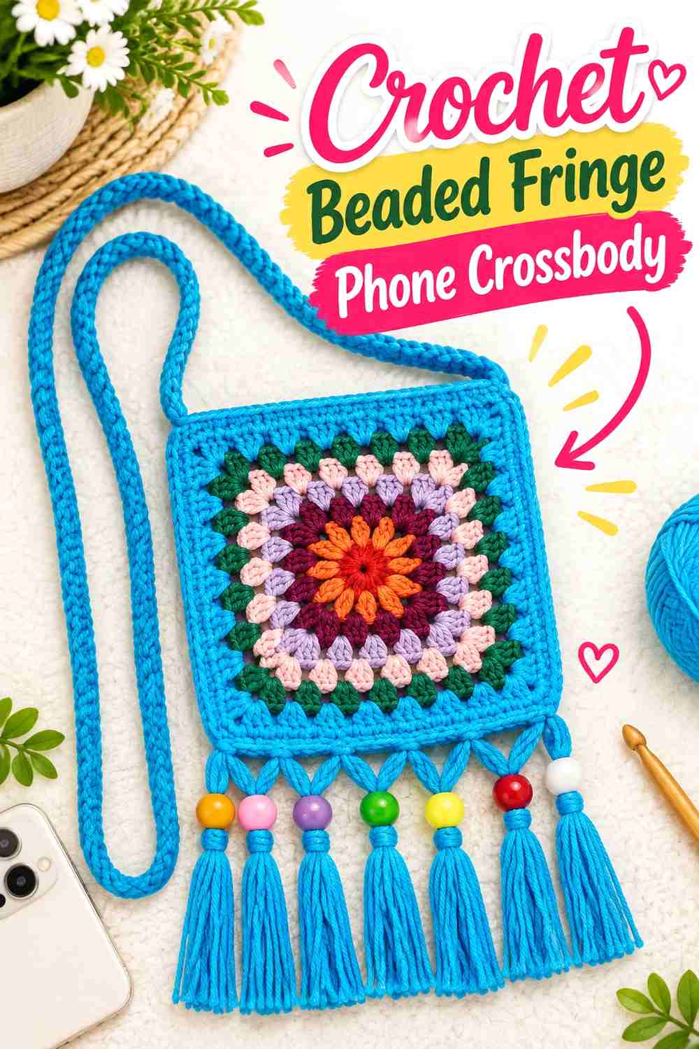 1. Crochet Beaded Fringe Phone Crossbody