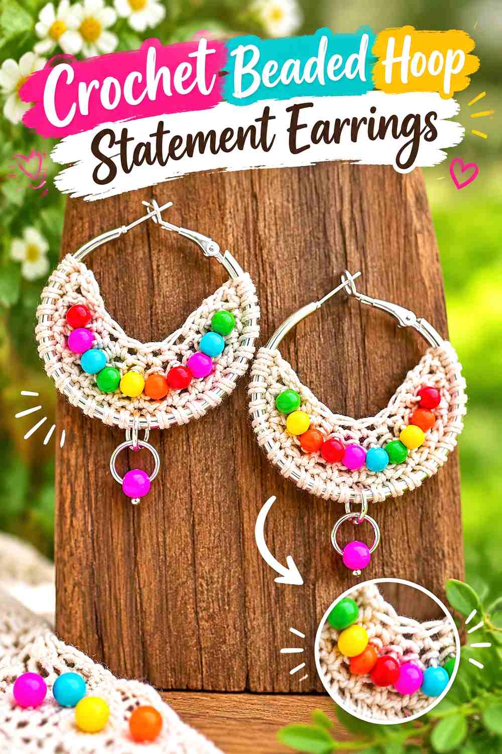 7. Crochet Beaded Hoop Statement Earrings