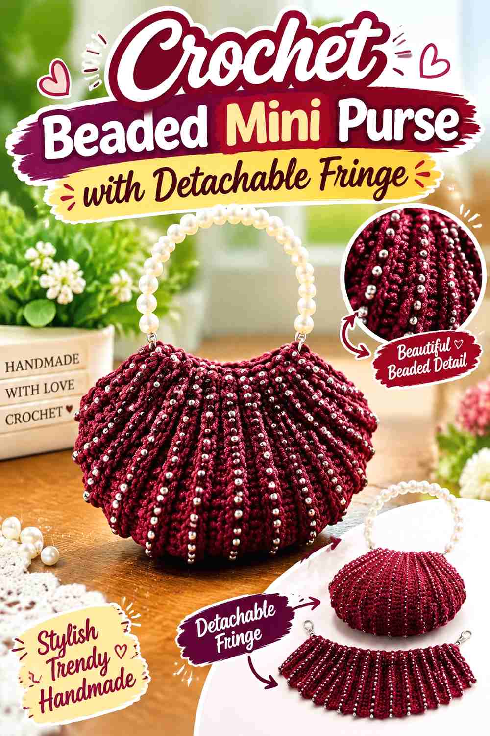 13. Crochet Beaded Mini Purse With Detachable Fringe