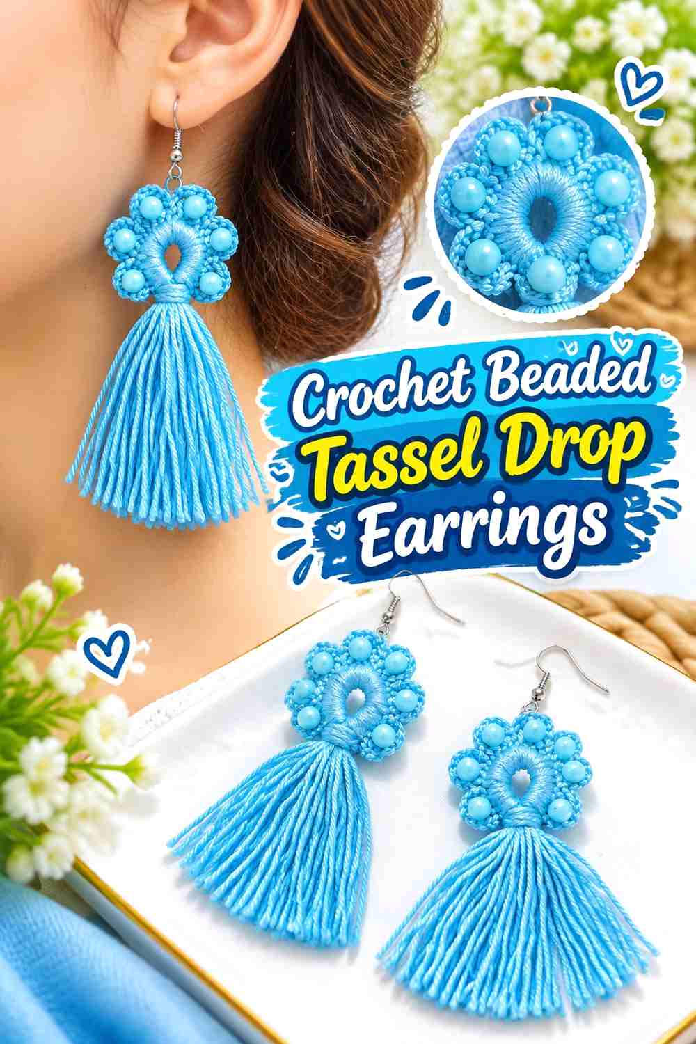 6. Crochet Beaded Tassel Drop Earrings