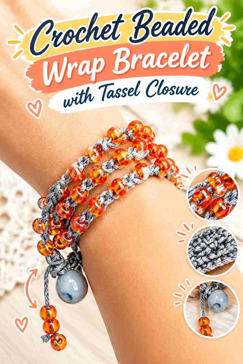 9. Crochet Beaded Wrap Bracelet With Tassel Closure