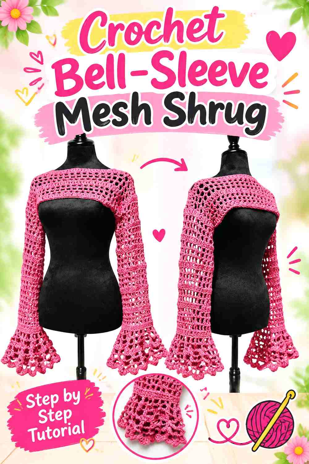 9. Crochet Bell-Sleeve Mesh Shrug