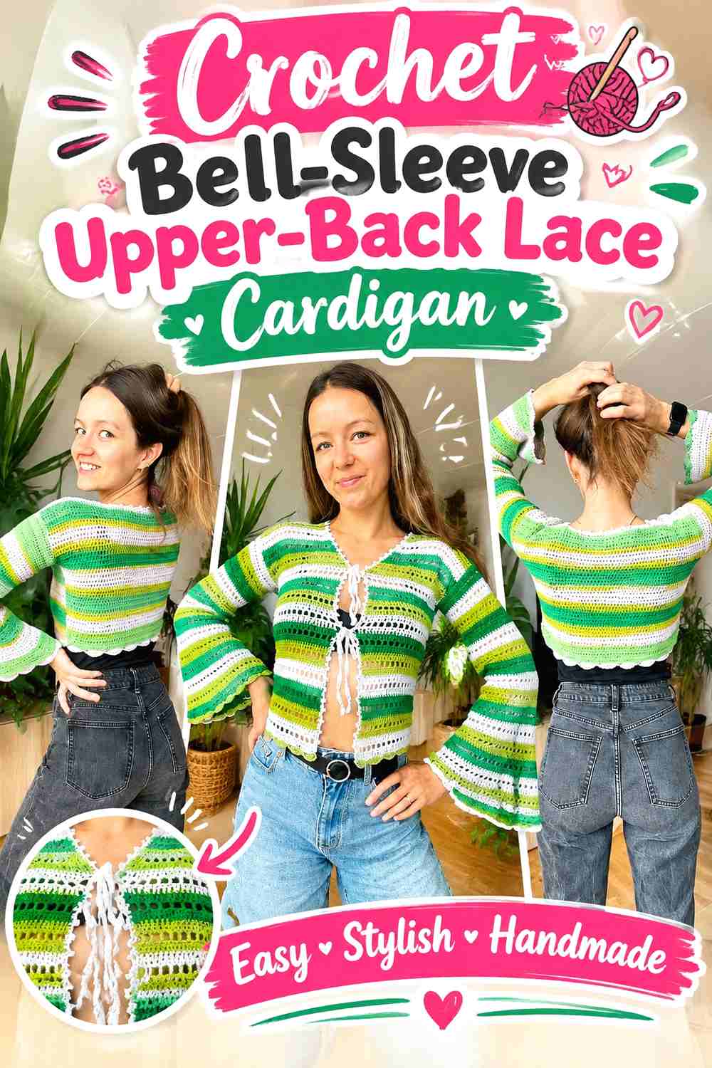 6. Crochet Bell-Sleeve Upper-Back Lace Cardigan