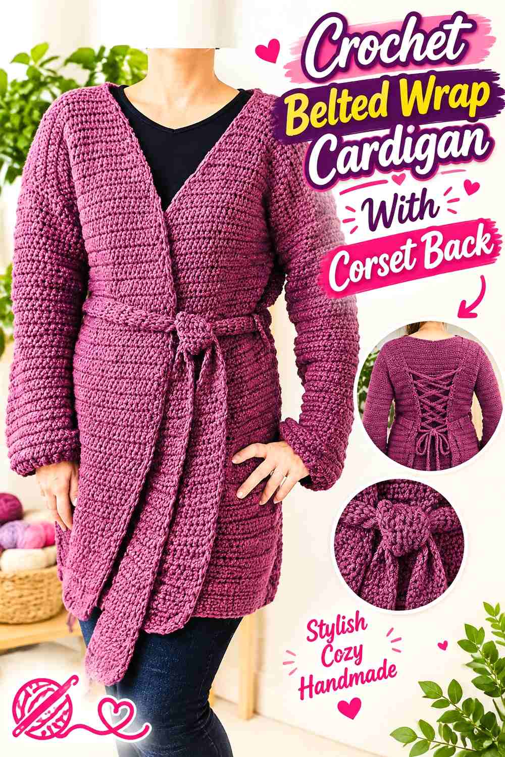 13. Crochet Belted Wrap Cardigan With Corset Back