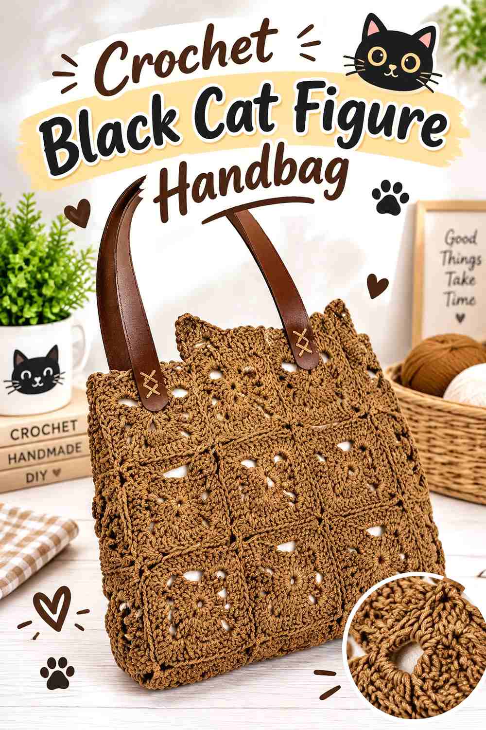 11. Crochet Black Cat Figure Handbag