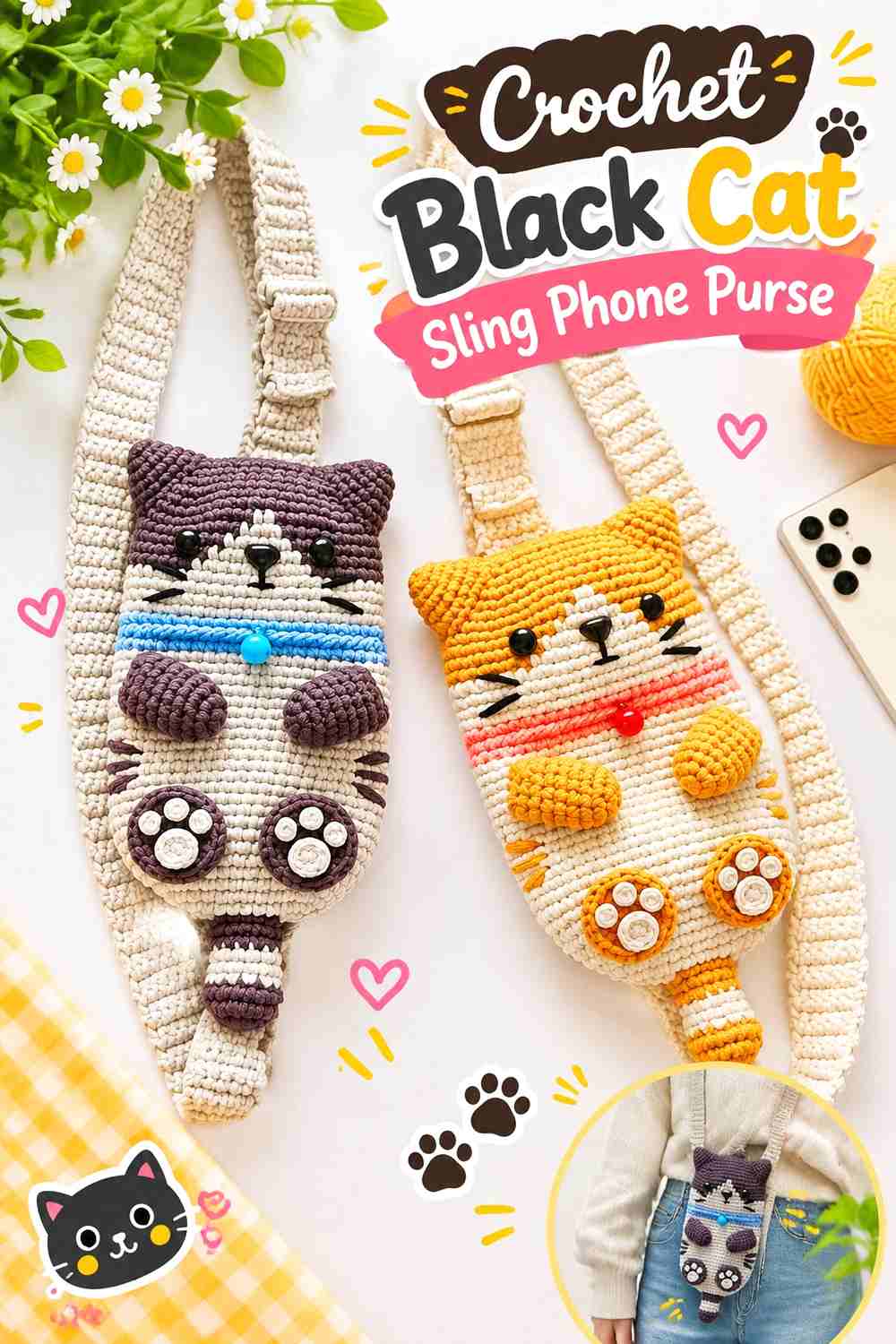 7. Crochet Black Cat Sling Phone Purse